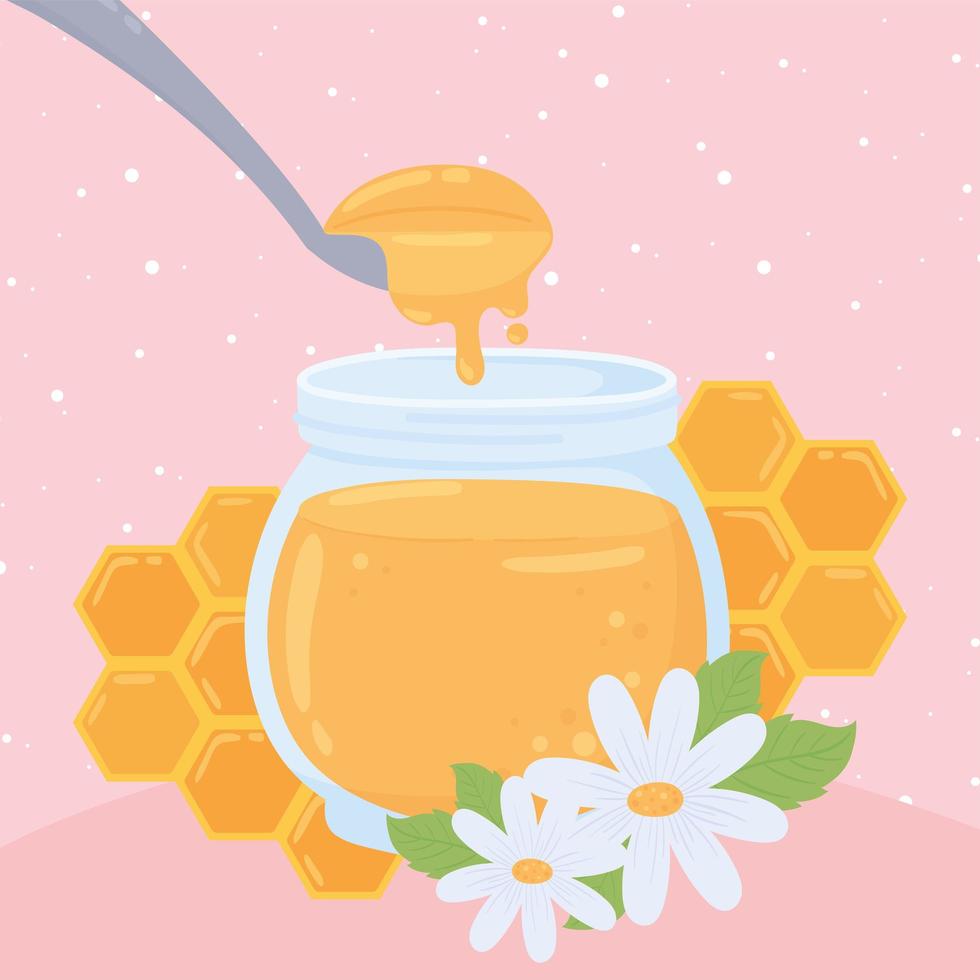 jar honey and flowers vector