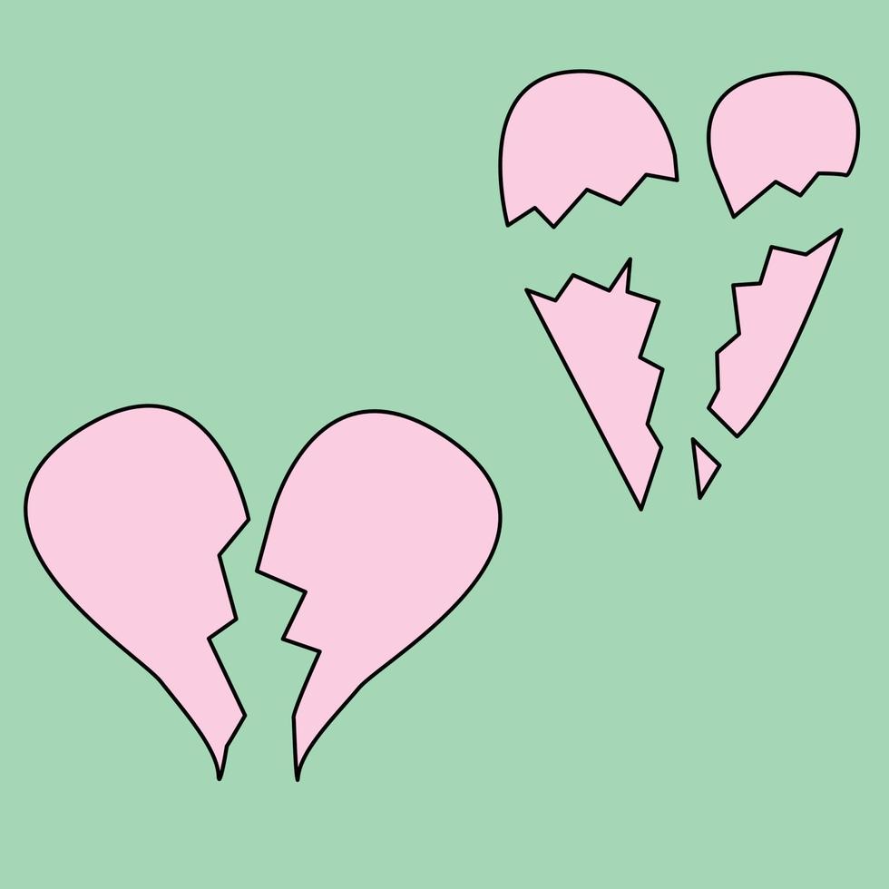 Doodle hand drawn broken hearts vector