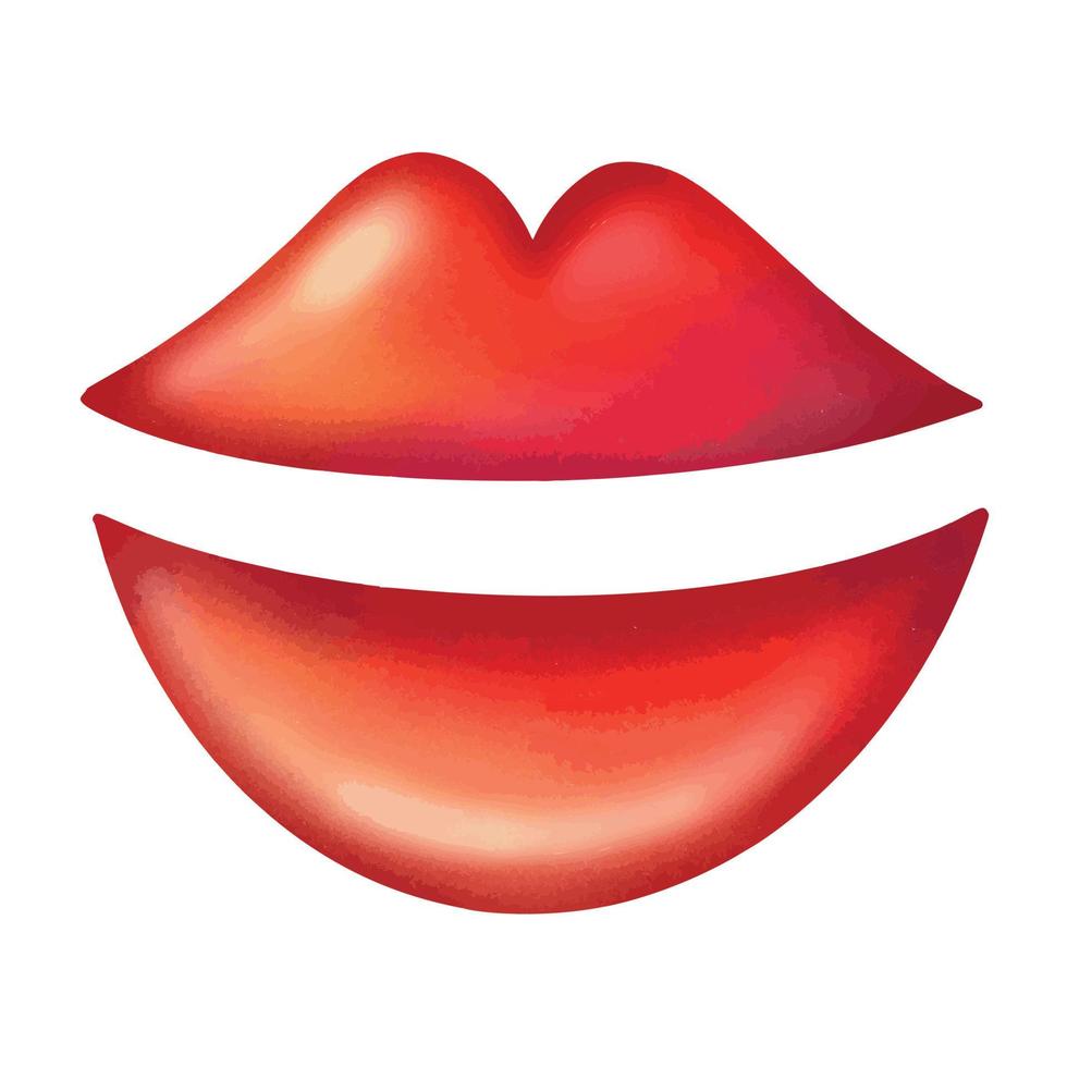 glossy bright red lips smiling against white background. Vector illustration