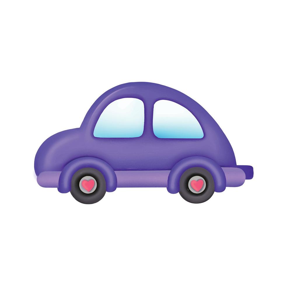 Violet car with hearts on wheels. Vector illustration