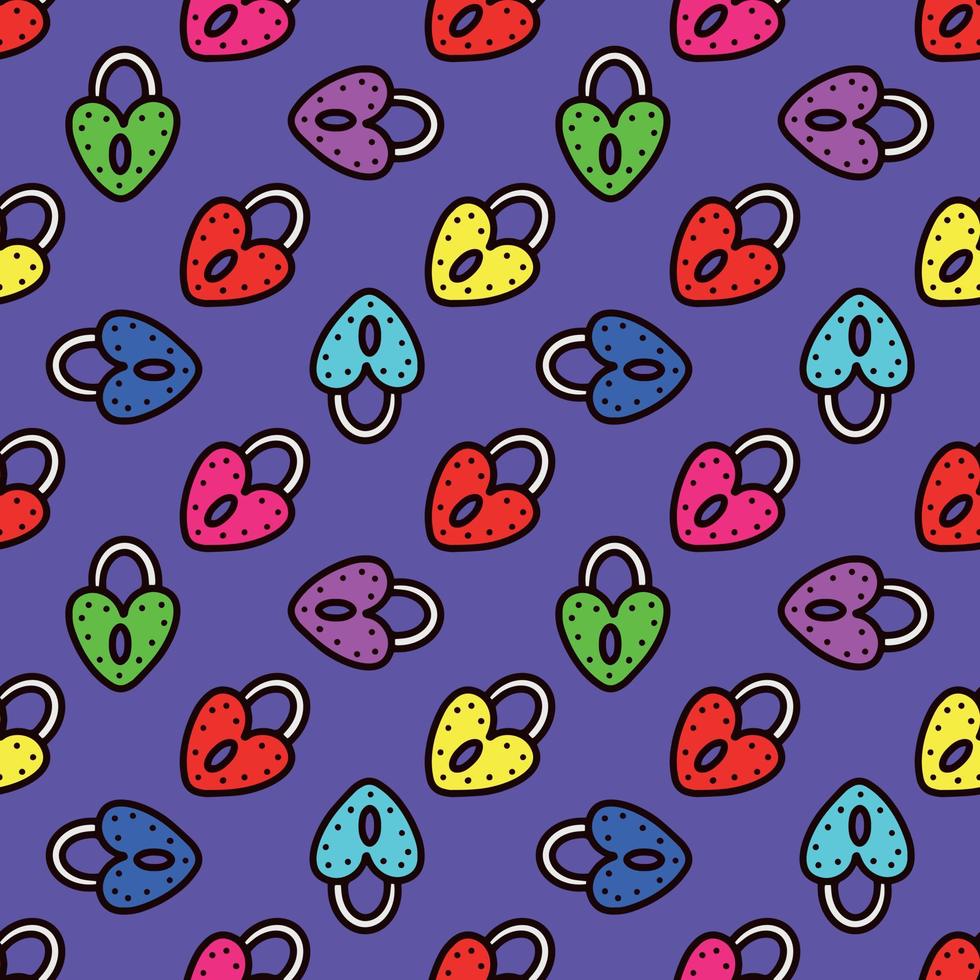 neon Seamless pattern with heart-shaped lock. Vector illustration