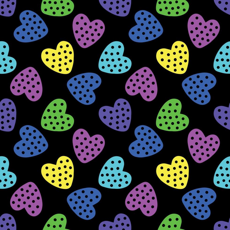 Seamless pattern with multi-colored neon hearts on a black background vector