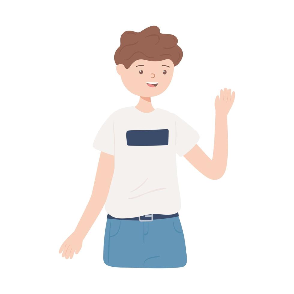 boy waving hand vector