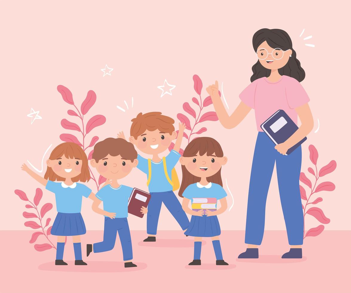 teacher woman and students vector