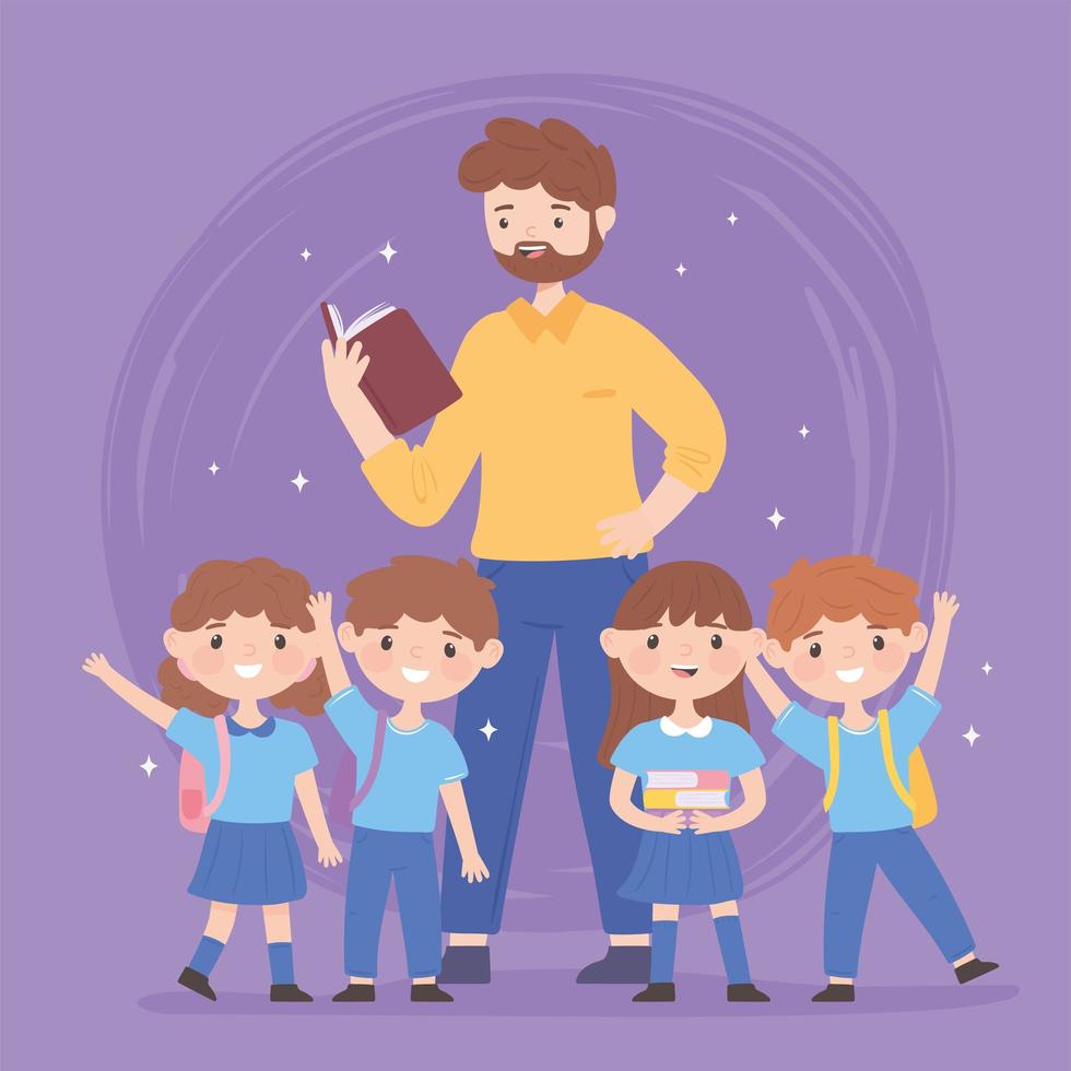 male teacher and pupils vector