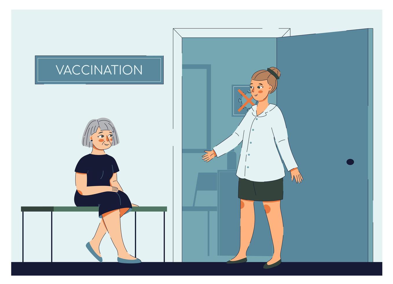 médico invita a vacunar a una anciana vector