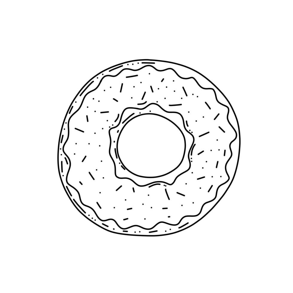 Donut sketch isolated on white background. Vector illustration in a doodle style. Design for restaurant menu design, cafe, kitchen, web site, print on the cloth.