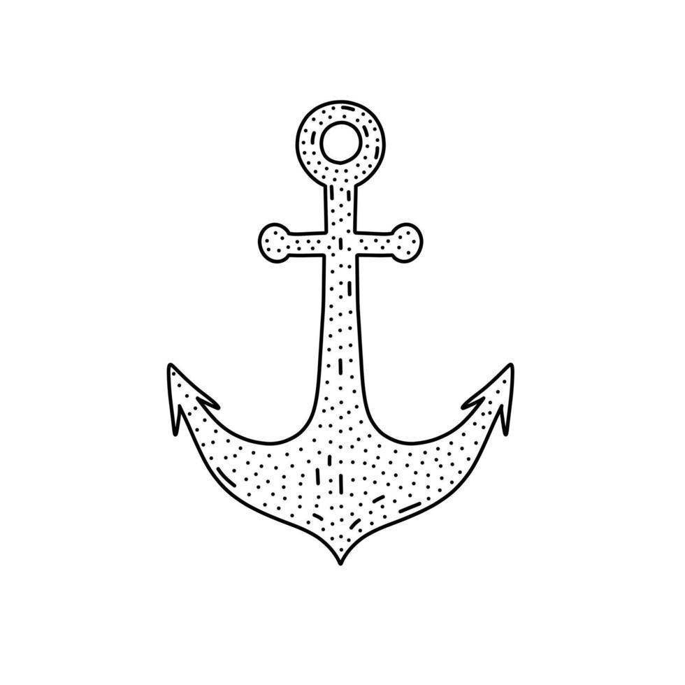 Hand drawn anchor icon in doodle style. Cartoon anchor vector icon for web design isolated on white background.