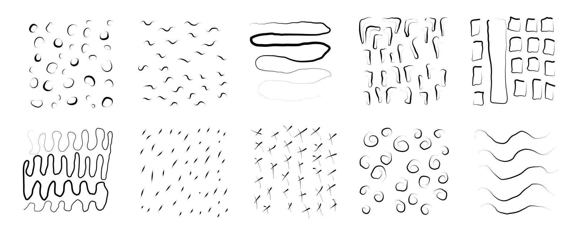 Hand drawn textures set collection. Geometric doodle pattern, background shapes. vector