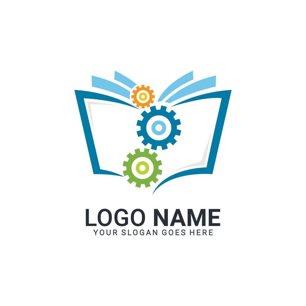 Book combine with colorful gear logo design. Education logo design vector