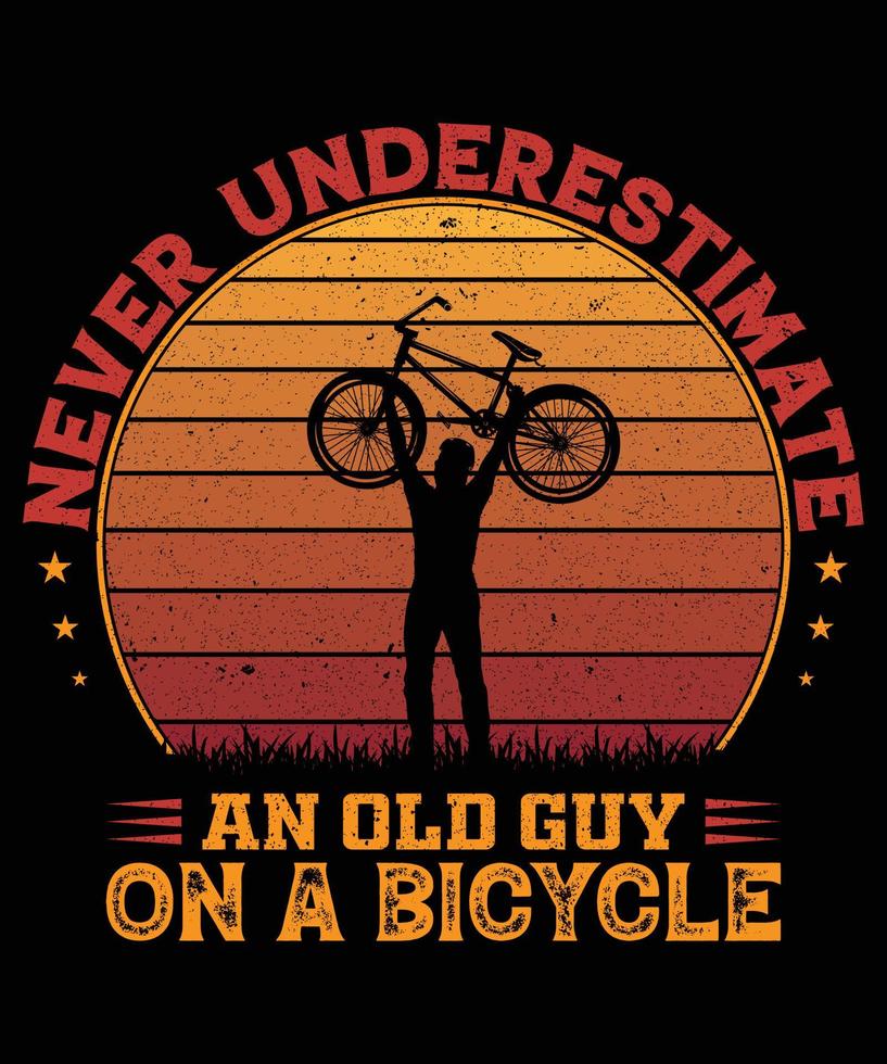 nunca subestimes a un anciano en un diseño de camiseta de bicicleta para los amantes de la bicicleta vector