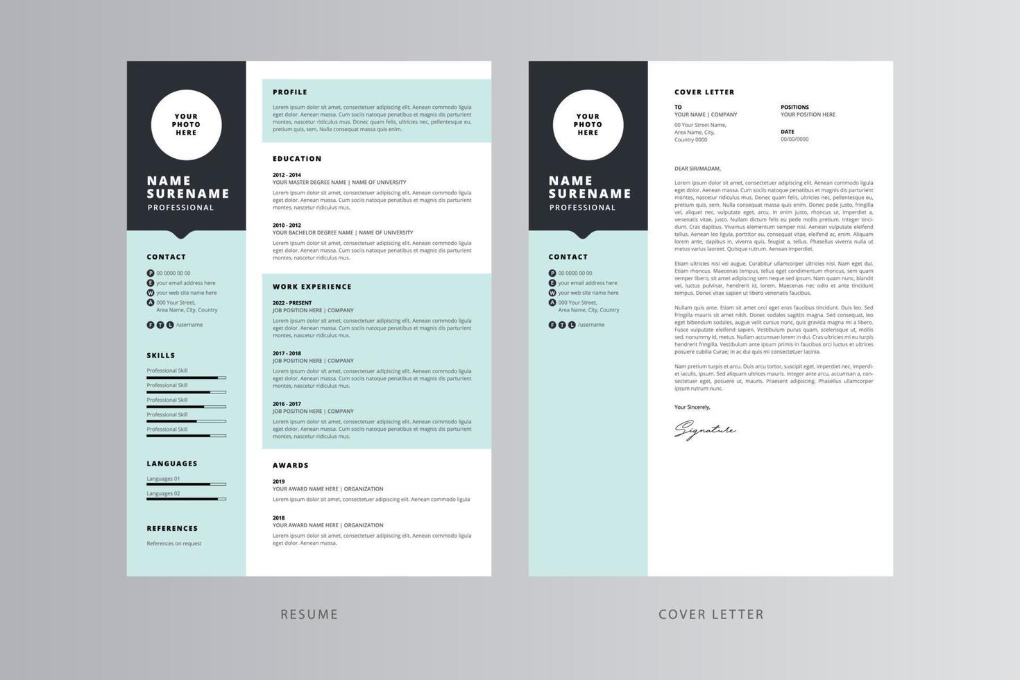 Professional Resume and Cover Letter Template Pro Vector