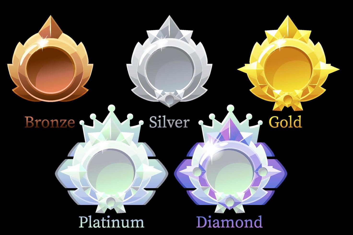 Vector awards medals gold, silver, bronze, platinum and diamond. Set of isolated icons for awards templates.