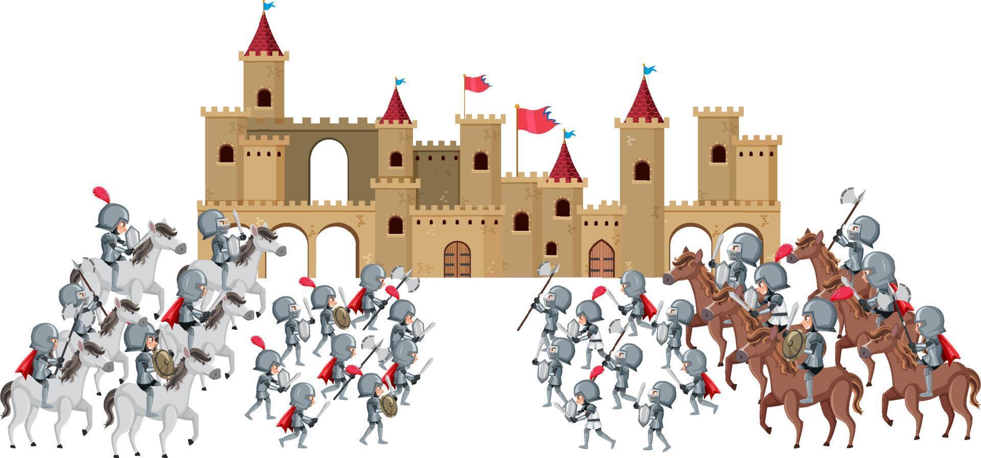 Medieval war cartoon on white background vector