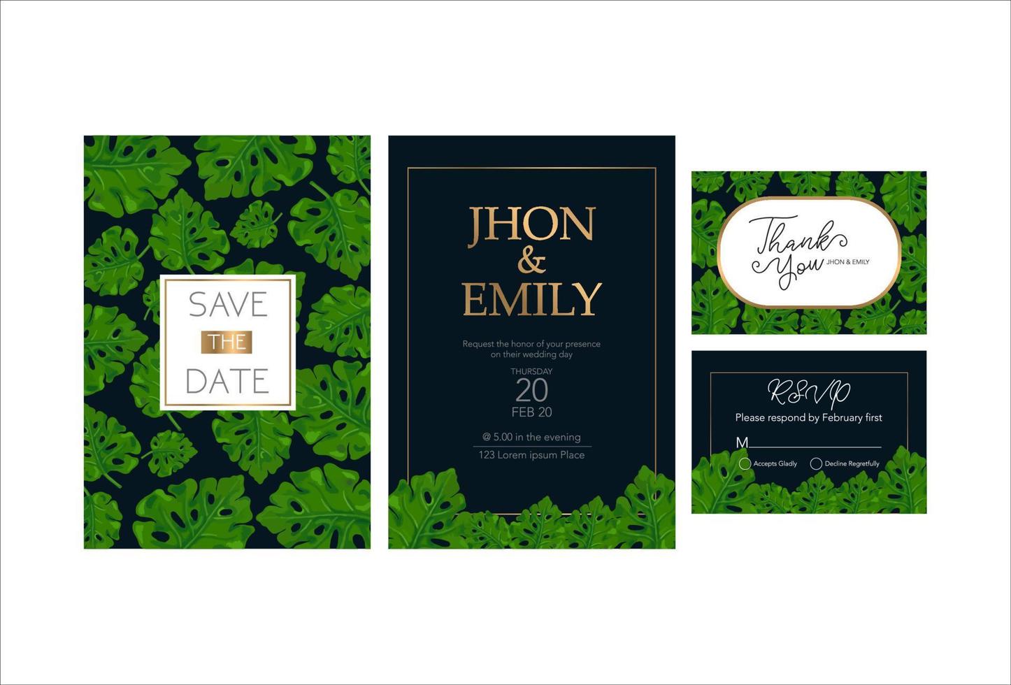 Floral wedding Invitation card, save the date, thank you, rsvp template. vector
