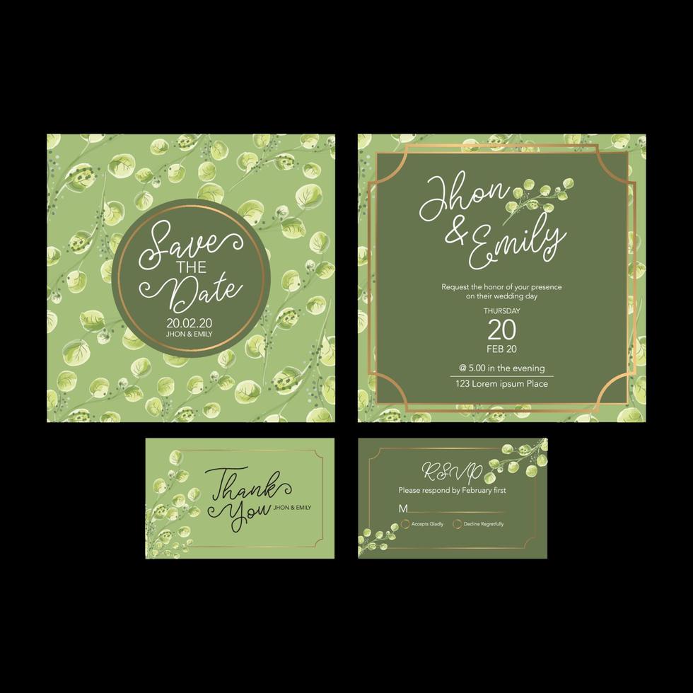 Floral wedding Invitation card, save the date, thank you, rsvp template. vector
