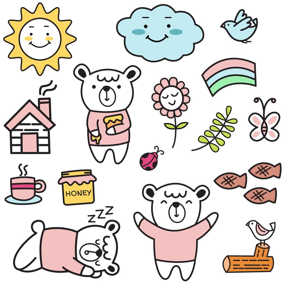 Cartoon cute baby bear seamless pattern vector