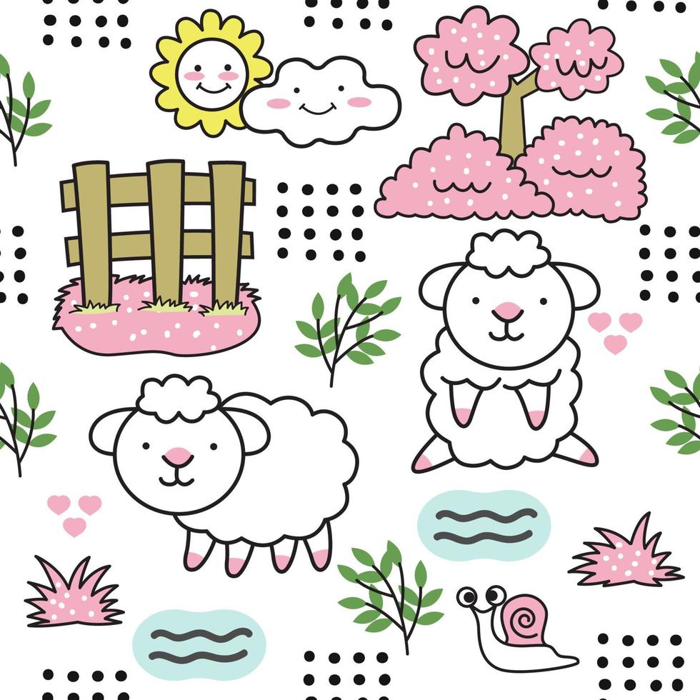 patrón de dibujos animados lindo bebé ovejas vector