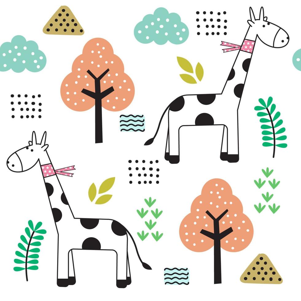 Cute baby giraffe cartoon seamless pattern vector