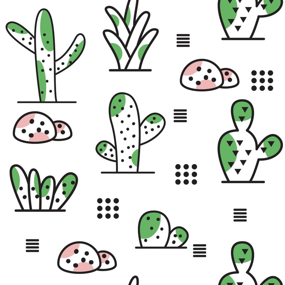 Cute cactus cartoon seamless pattern vector