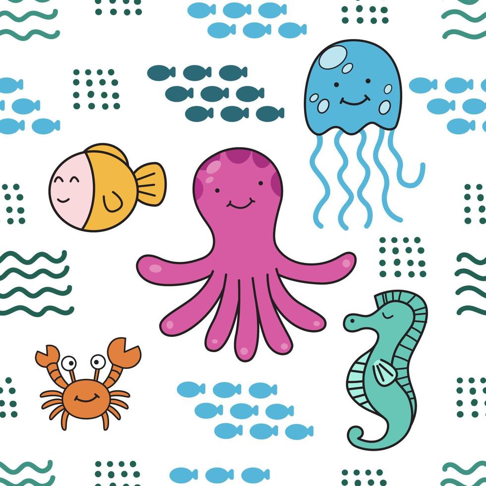 Cute sea animals pattern vector