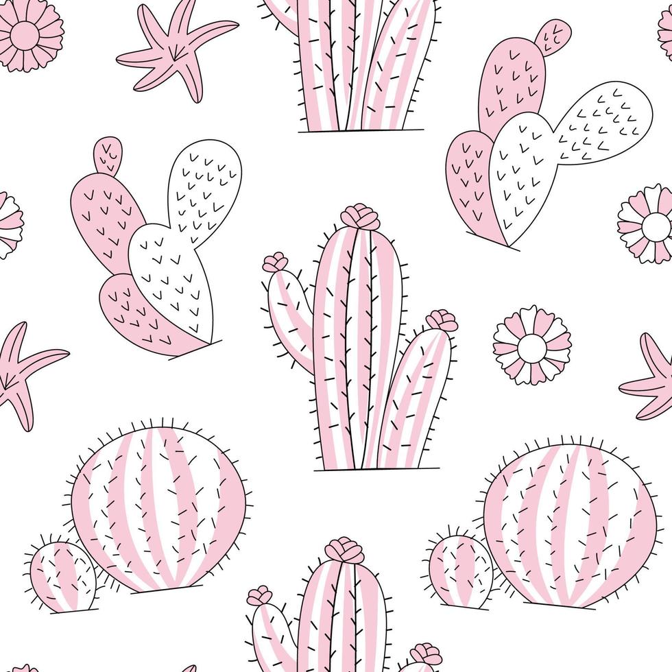 Lindo patrón de planta de cactus de dibujo a mano vector