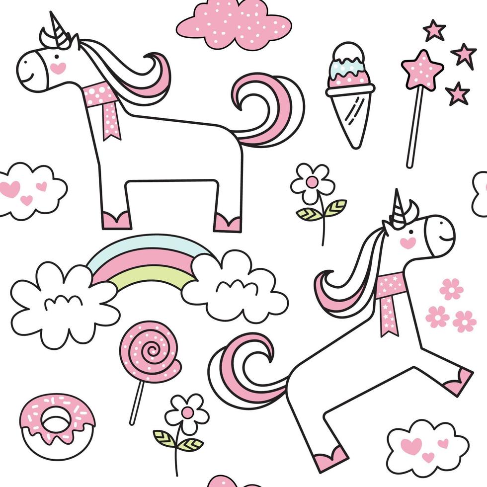 dibujos animados lindo unicornio de patrones sin fisuras vector