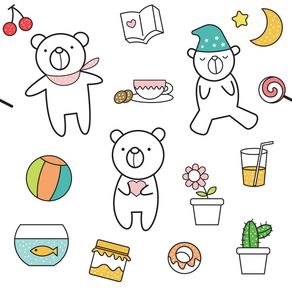 Cute baby bear seamless pattern vector