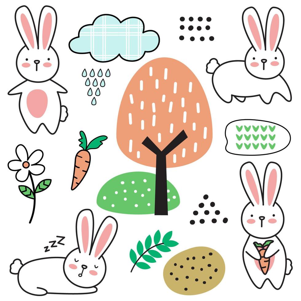 Cartoon cute baby rabbit seamless pattern vector