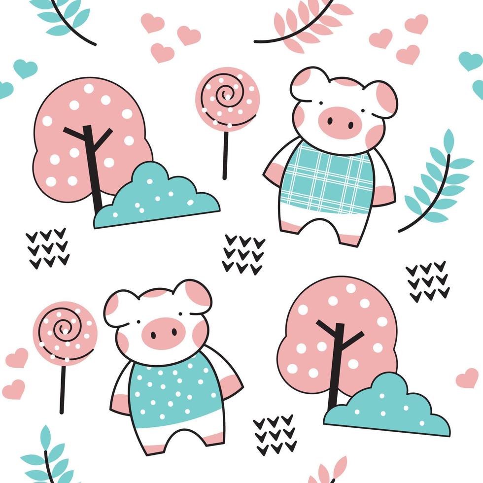 Cute baby pig cartoon pattern vector