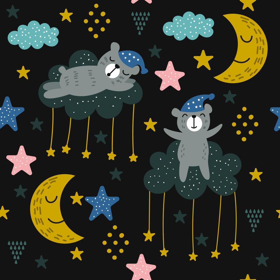 Cute flat baby bear cartoon seamless pattern vector