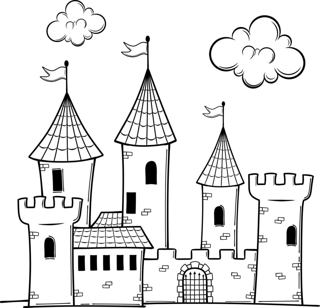 Cartoon castles for colouring book isolated white background vector