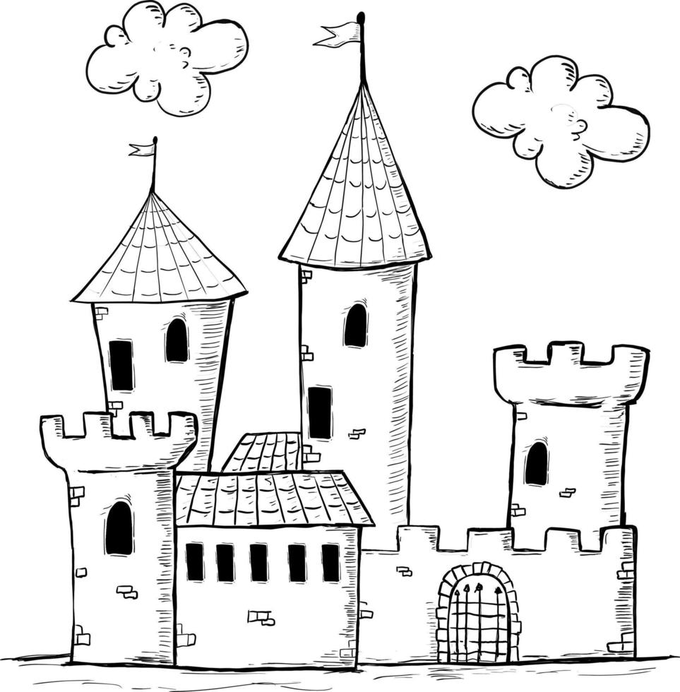 castillos de dibujos animados para colorear libro fondo blanco aislado vector