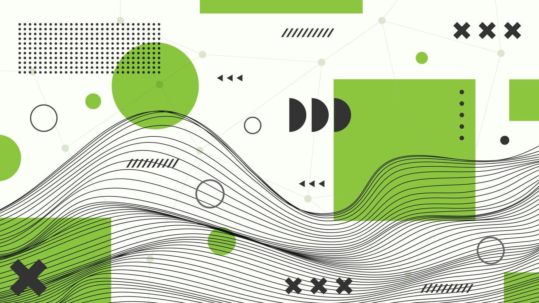 Flat abstract glitched generative art background with neo Memphis geometric composition. Conceptual illustration of high-tech cyberpunk technologies of the future. Wireframe background template vector