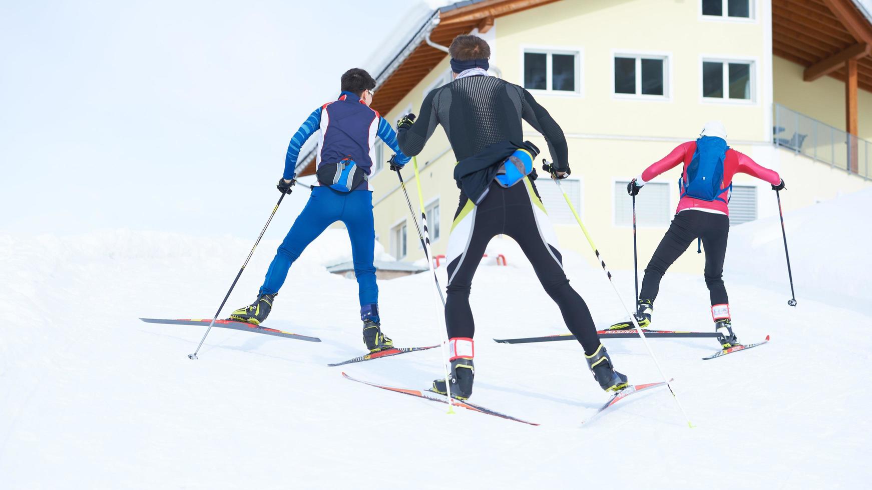 Detail of cross country skis in free skating technique photo