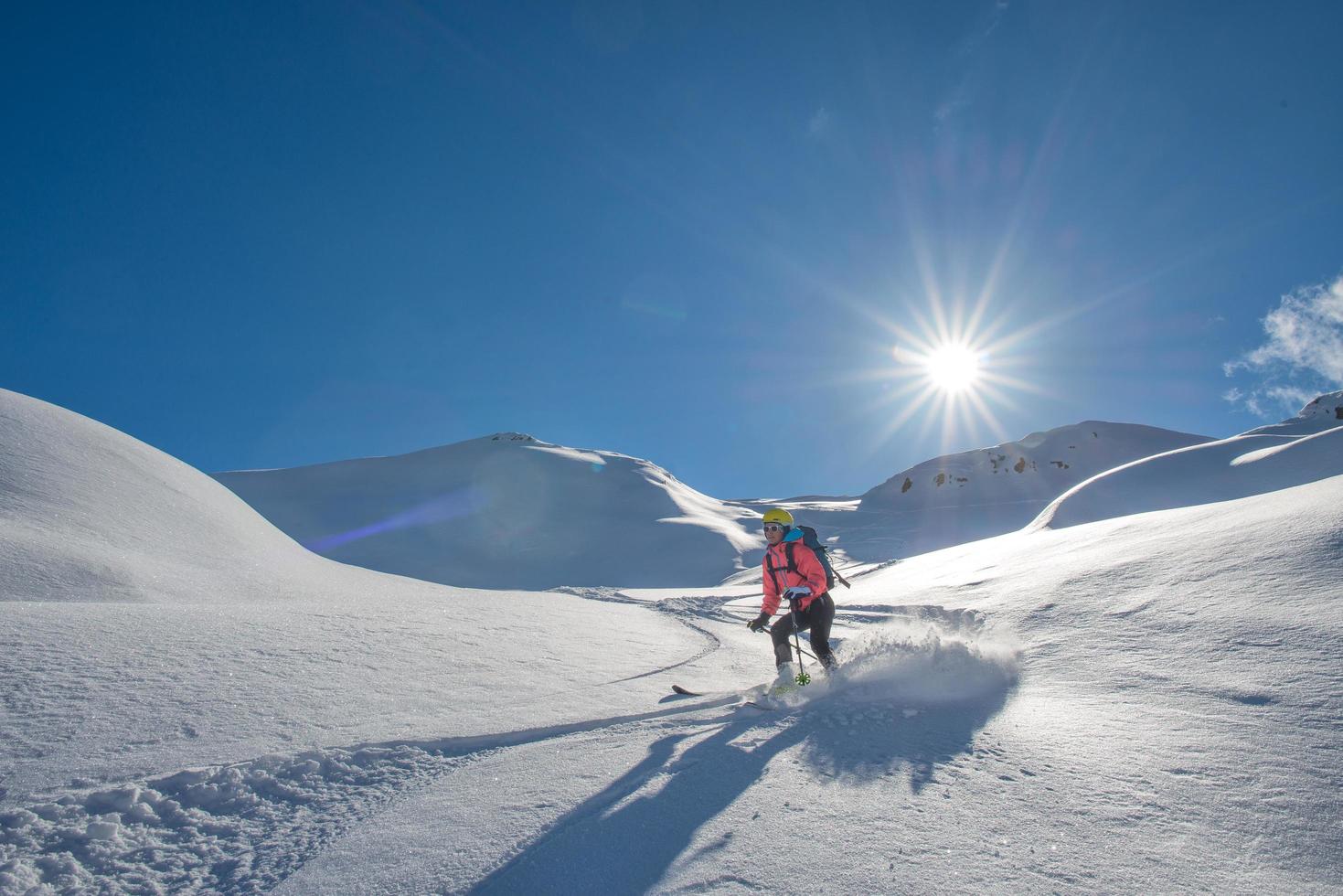 A skier with a learning technique off-piste photo