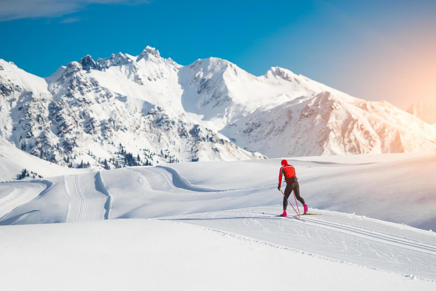 Cross-country skiing classic technique  practiced by man photo
