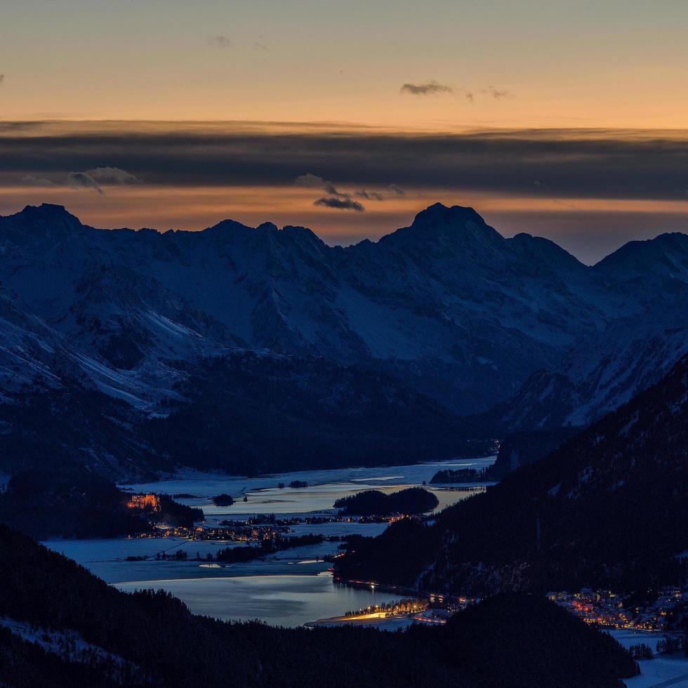 Night view of the lakes of the Engadine Valley photo