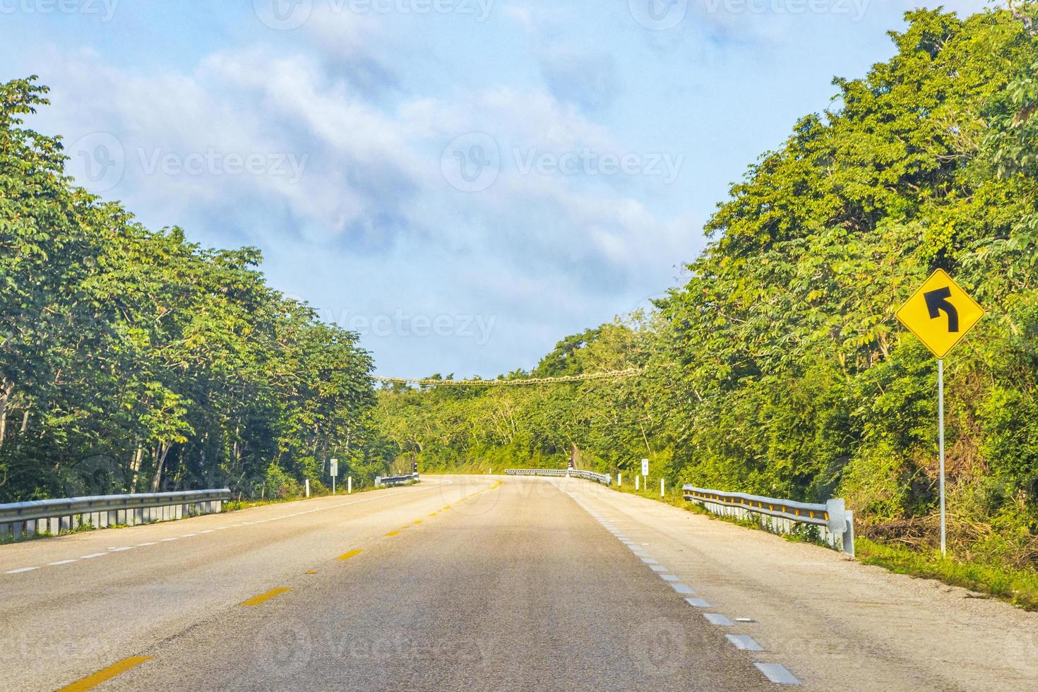 conduciendo por la autopista autopista en la naturaleza tropical de la selva méxico. foto