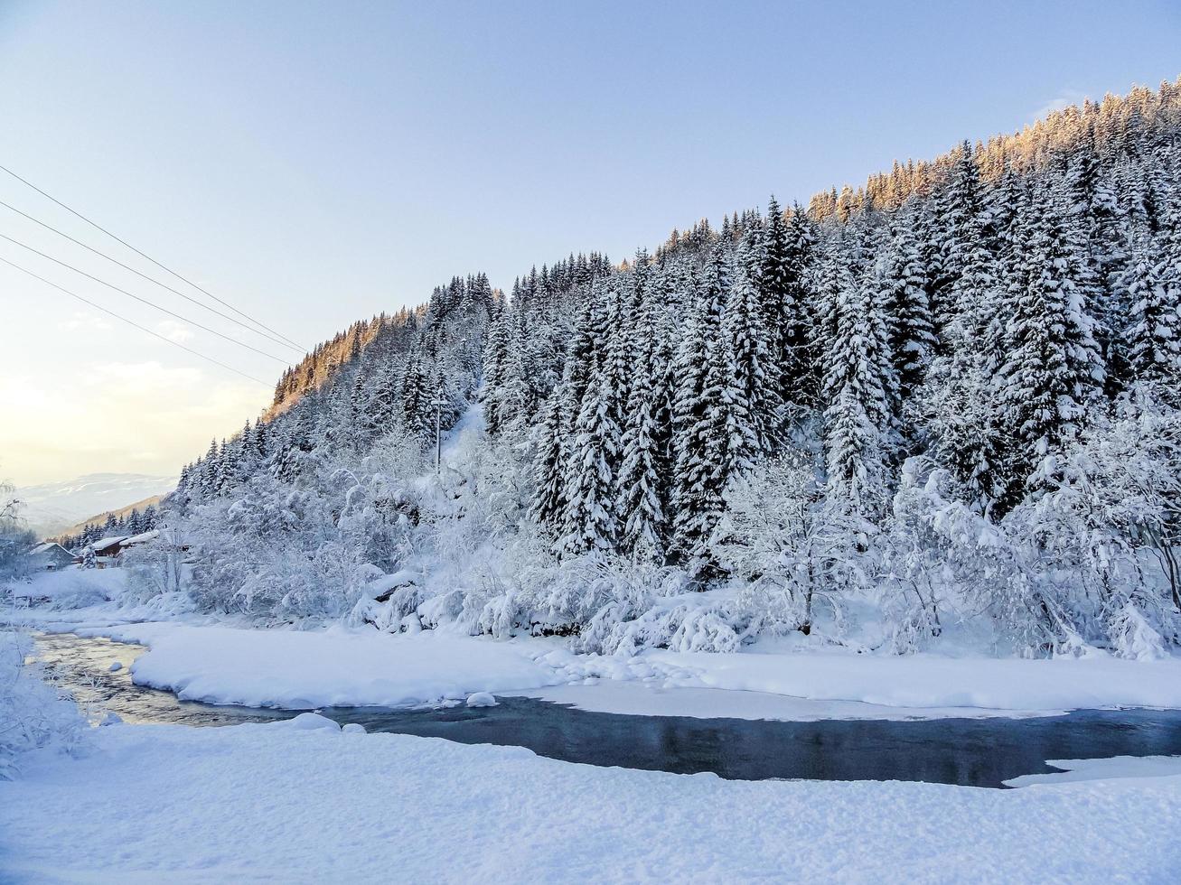 Beautiful river in winter landscape in Norway. photo