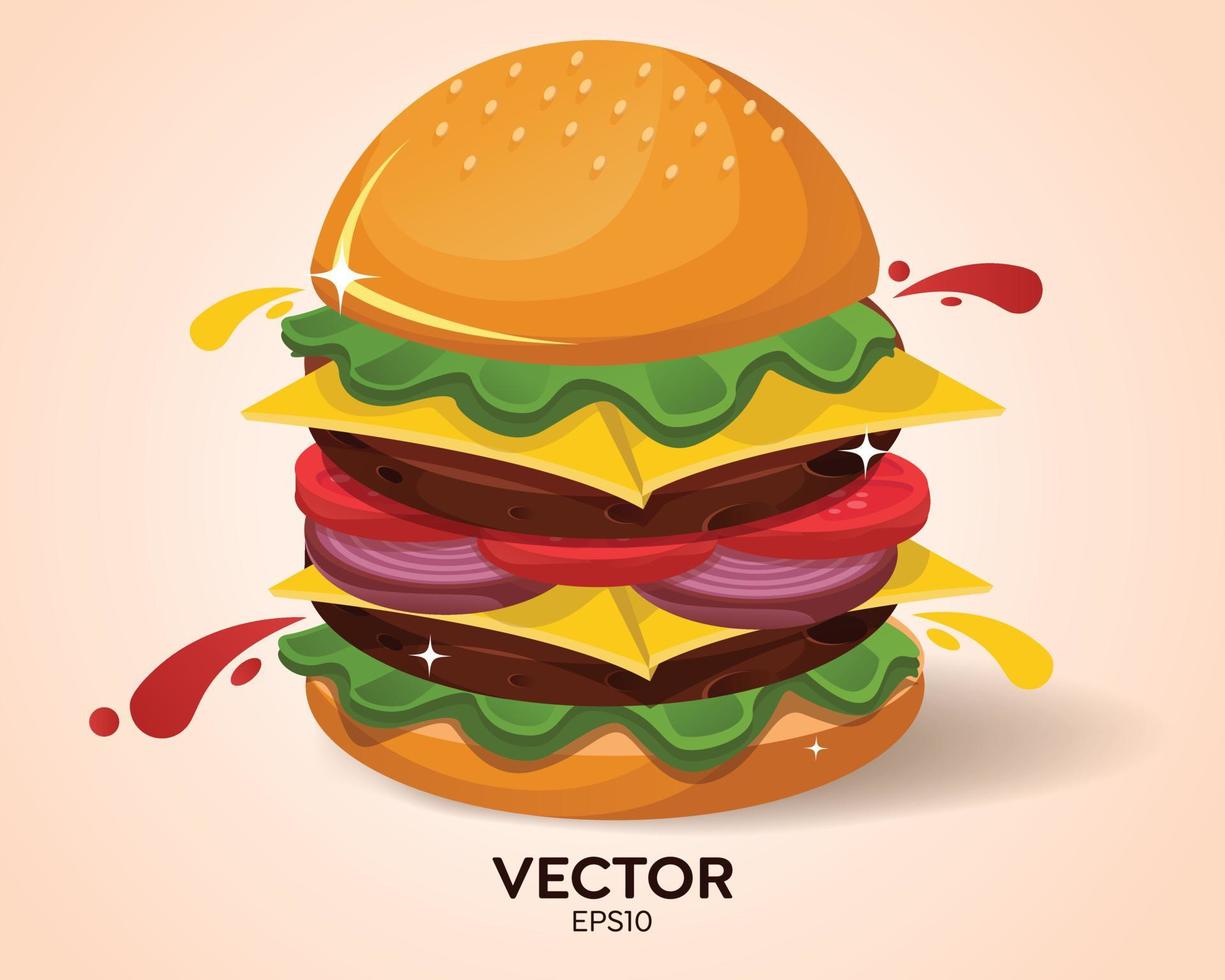 Super tasty hamburger vector cartoon illustration, Fast Food. Street american food. Vector illustration