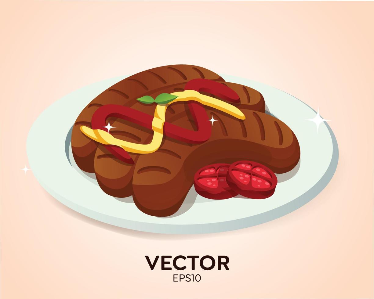 A plate of very tasty Sausage with very tasty sauce and mayonnaise vector