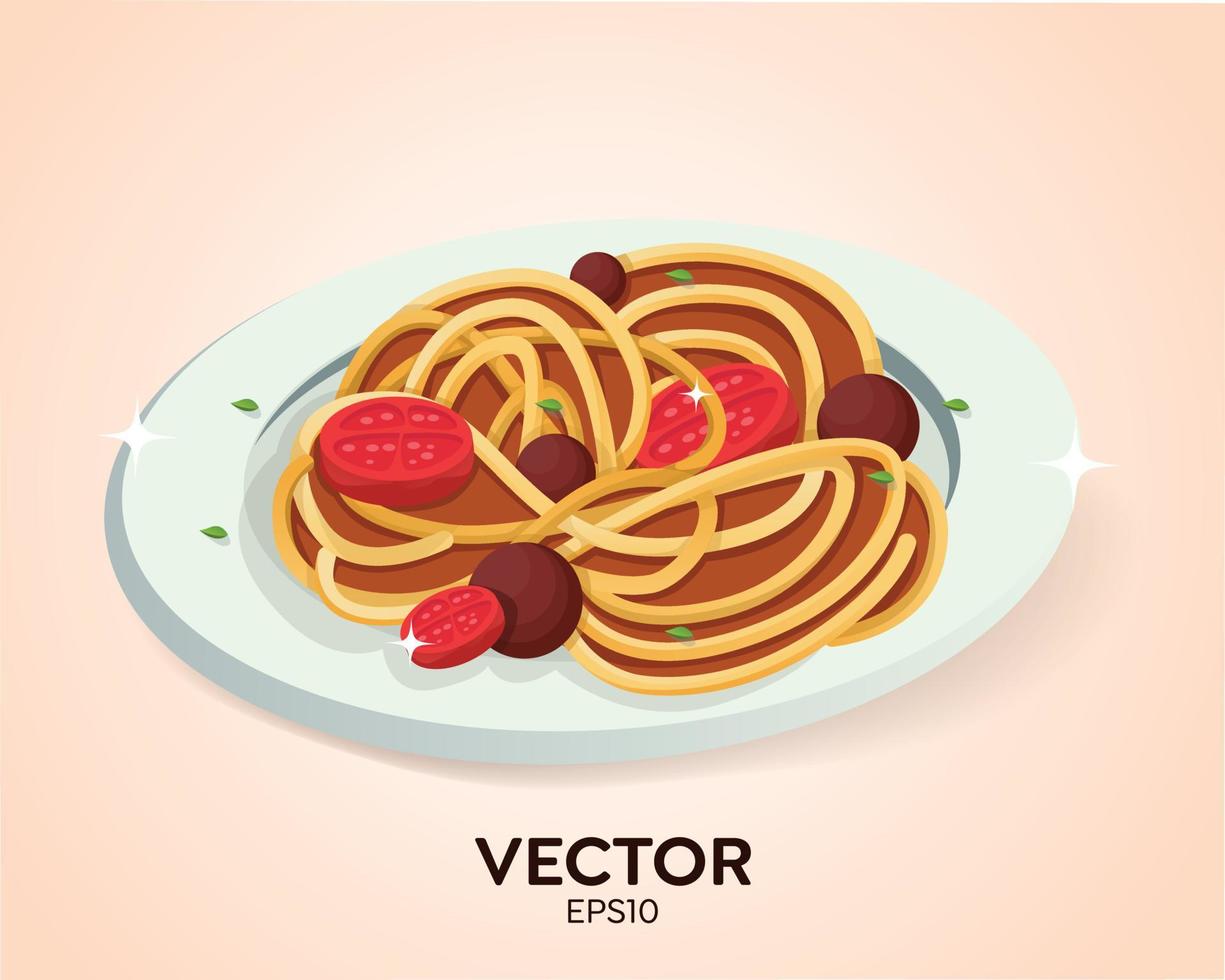 espaguetis a la boloñesa aislados en ilustración vectorial blanca vector