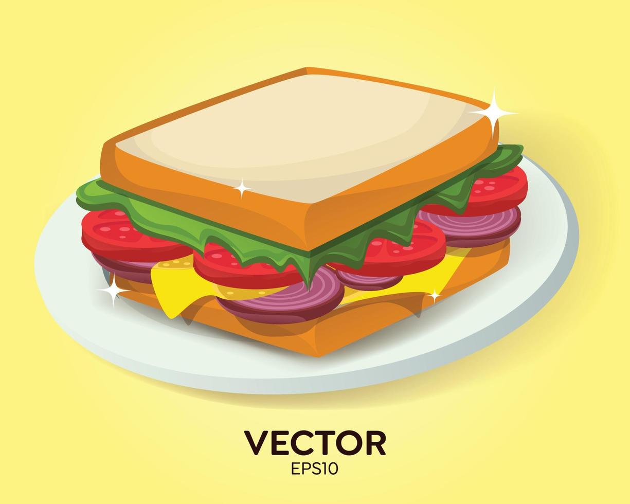 ilustración vectorial de un delicioso sándwich en un plato vector