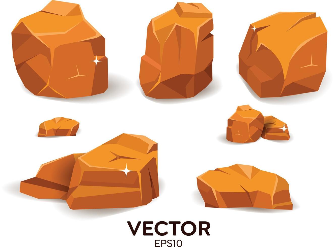 Cartoon set of stones. Rocks and stones in isometric 3d flat style. Set of different stones, orange colored stones on a white background vector