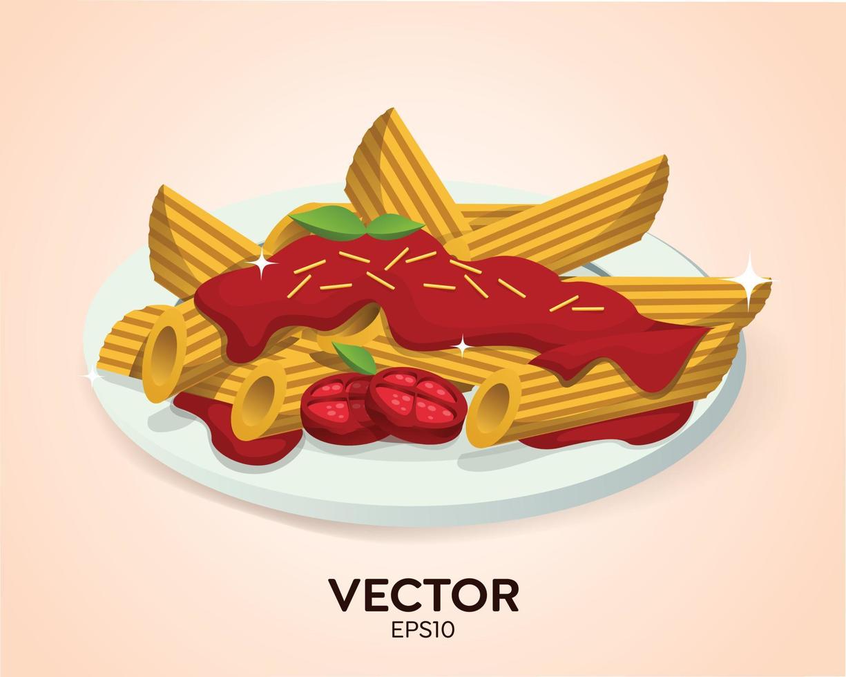 Italian menu, Pasta on plate delicious vector