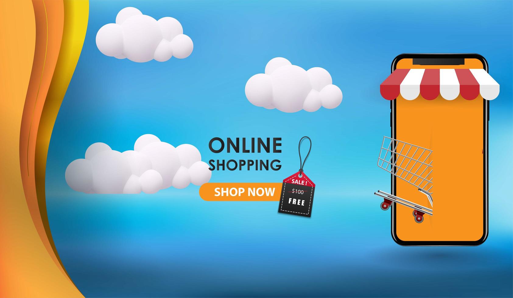 online shoping banner 3d with smartphone photo