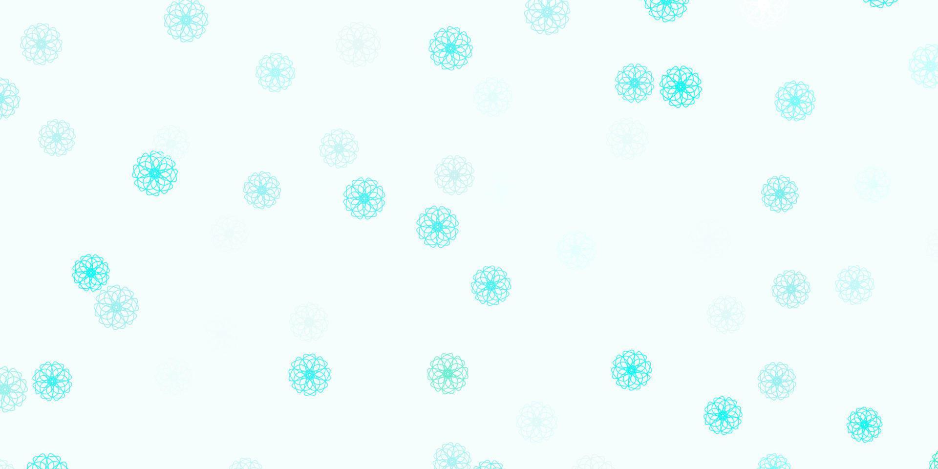 plantilla de doodle de vector azul claro, verde con flores.