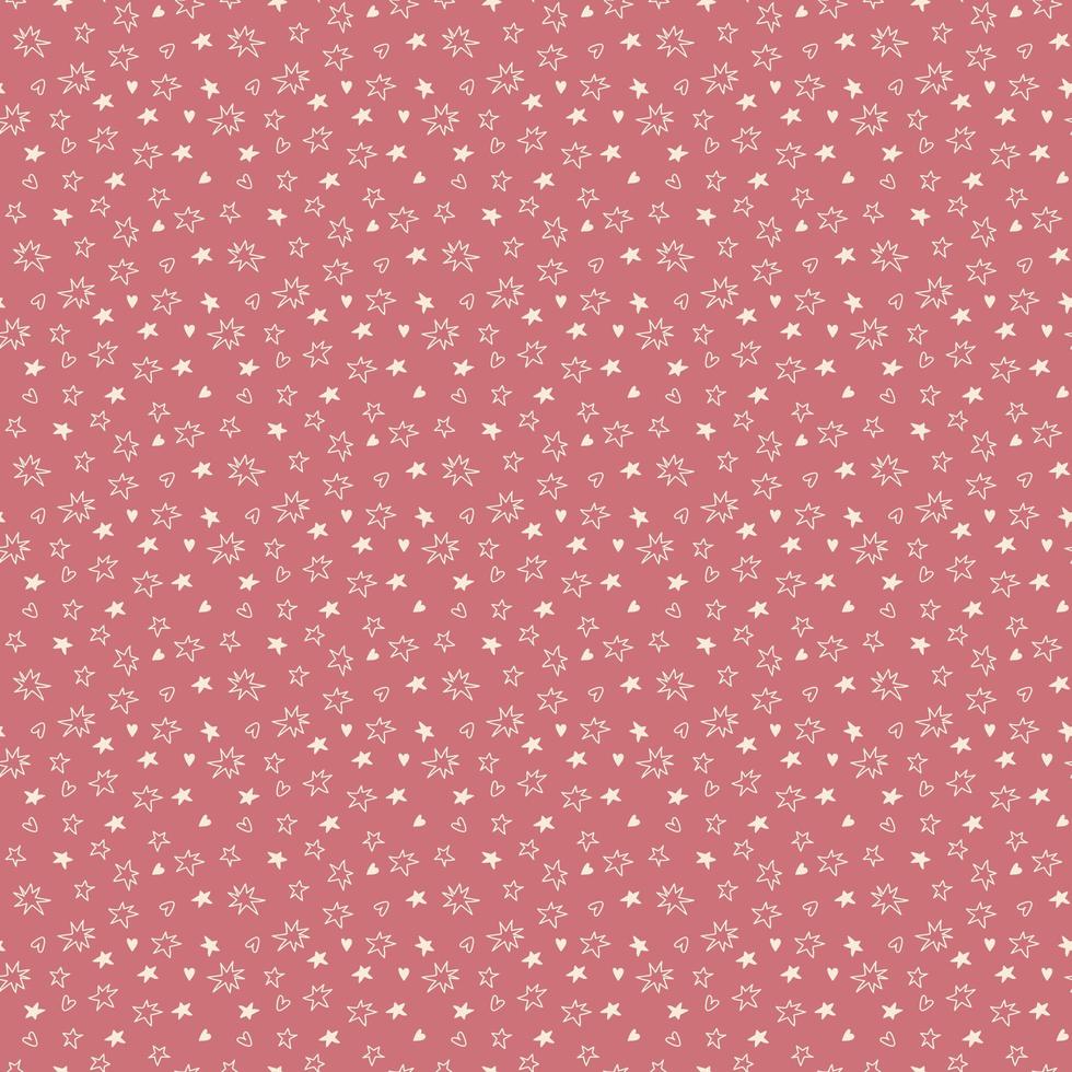 patrón de vector de garabato sin costuras con corazones y estrellas sobre fondo rosa