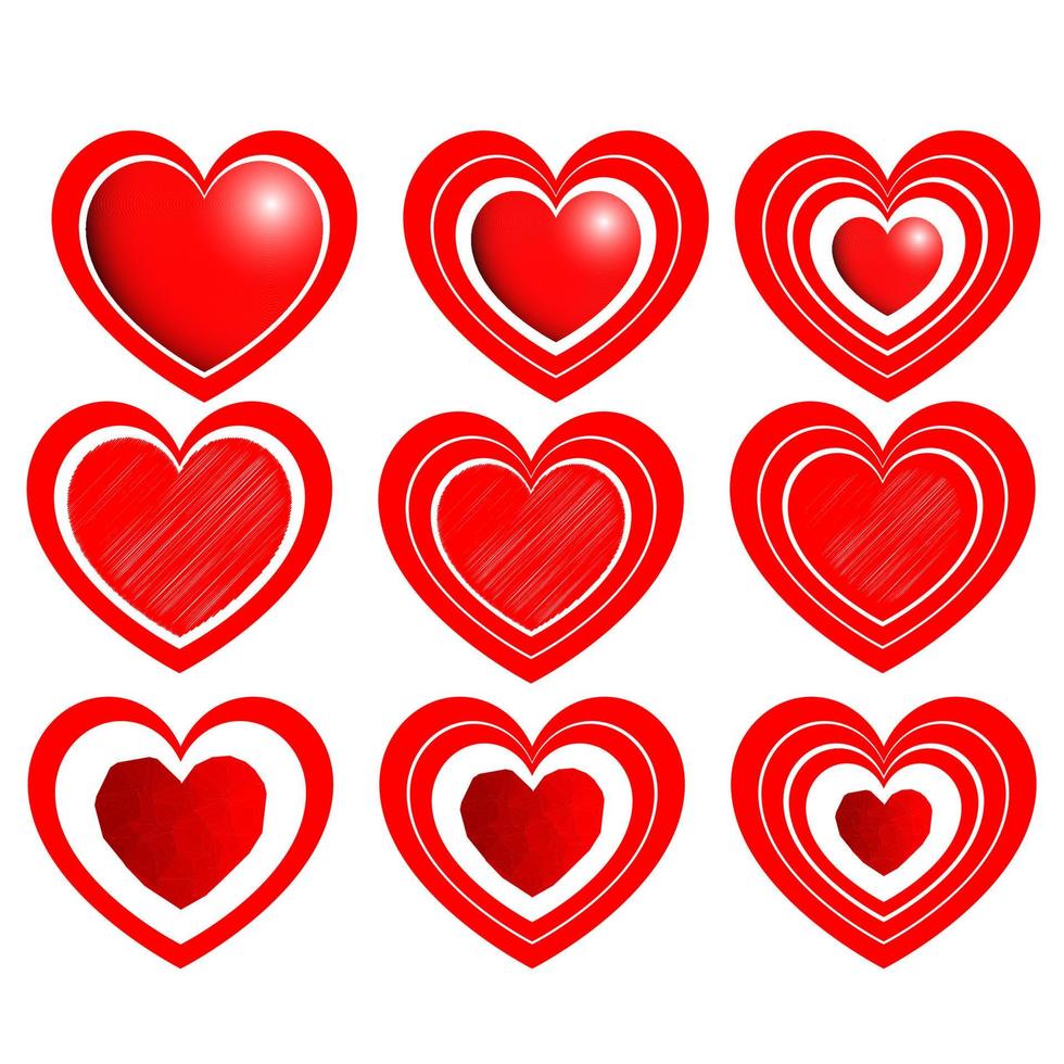 Heart set for Valentine days Red color vector